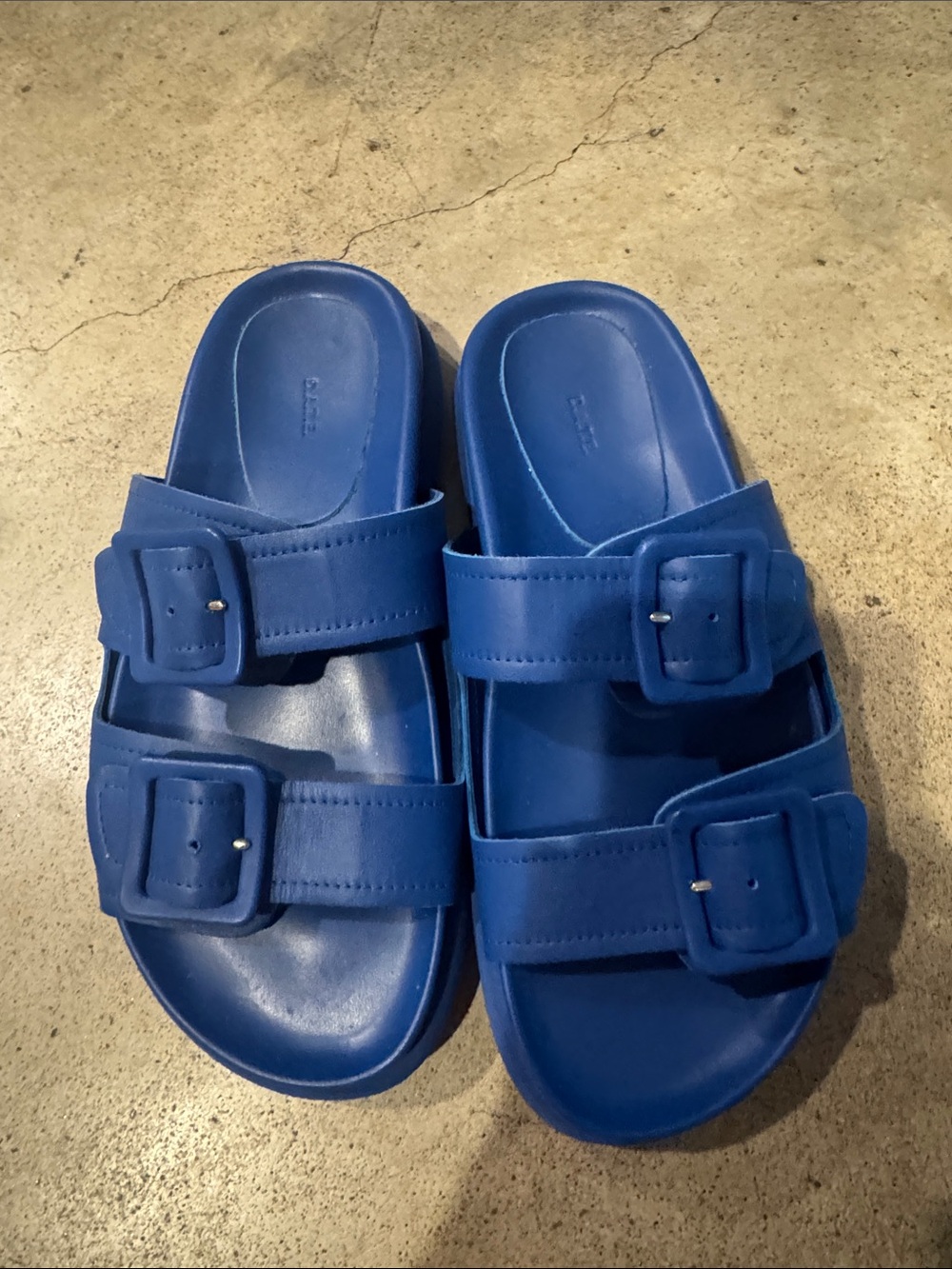 Blue Double-Buckle Slide Sandals - Women's Comfort Slides